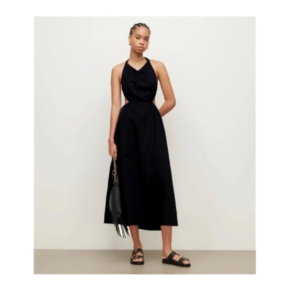 All Saints Ludo Linen Blend Maxi Dress in Black NWT - Picture 1 of 9